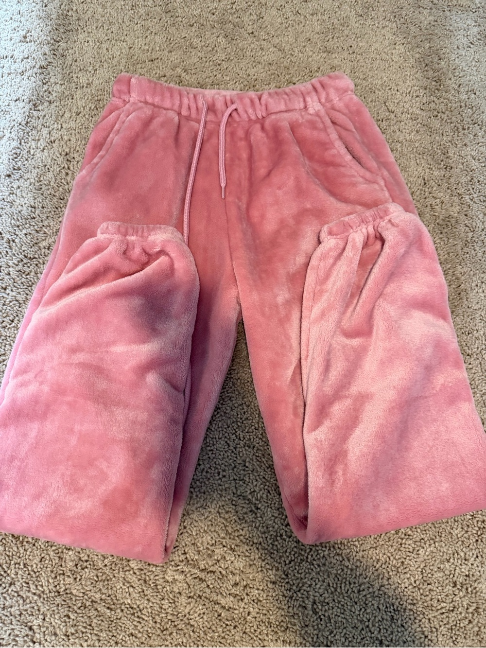 Plush Pink Cozy Jogger Pants with Drawstring